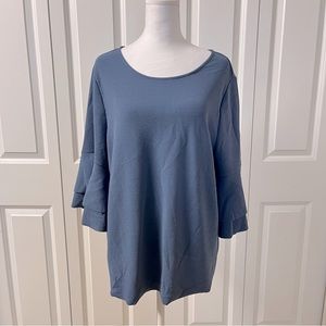 LANE BRYANT TOP RUFFLED FLARE SLEEVES TOP STONE GREY BLUE